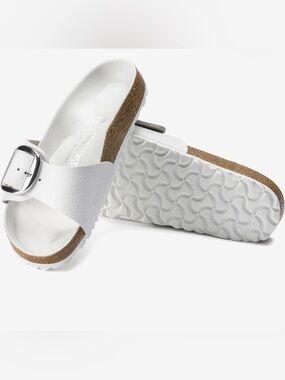 BIRKENSTOCKS White Madrid Big Buckle Slide Sandals - Women